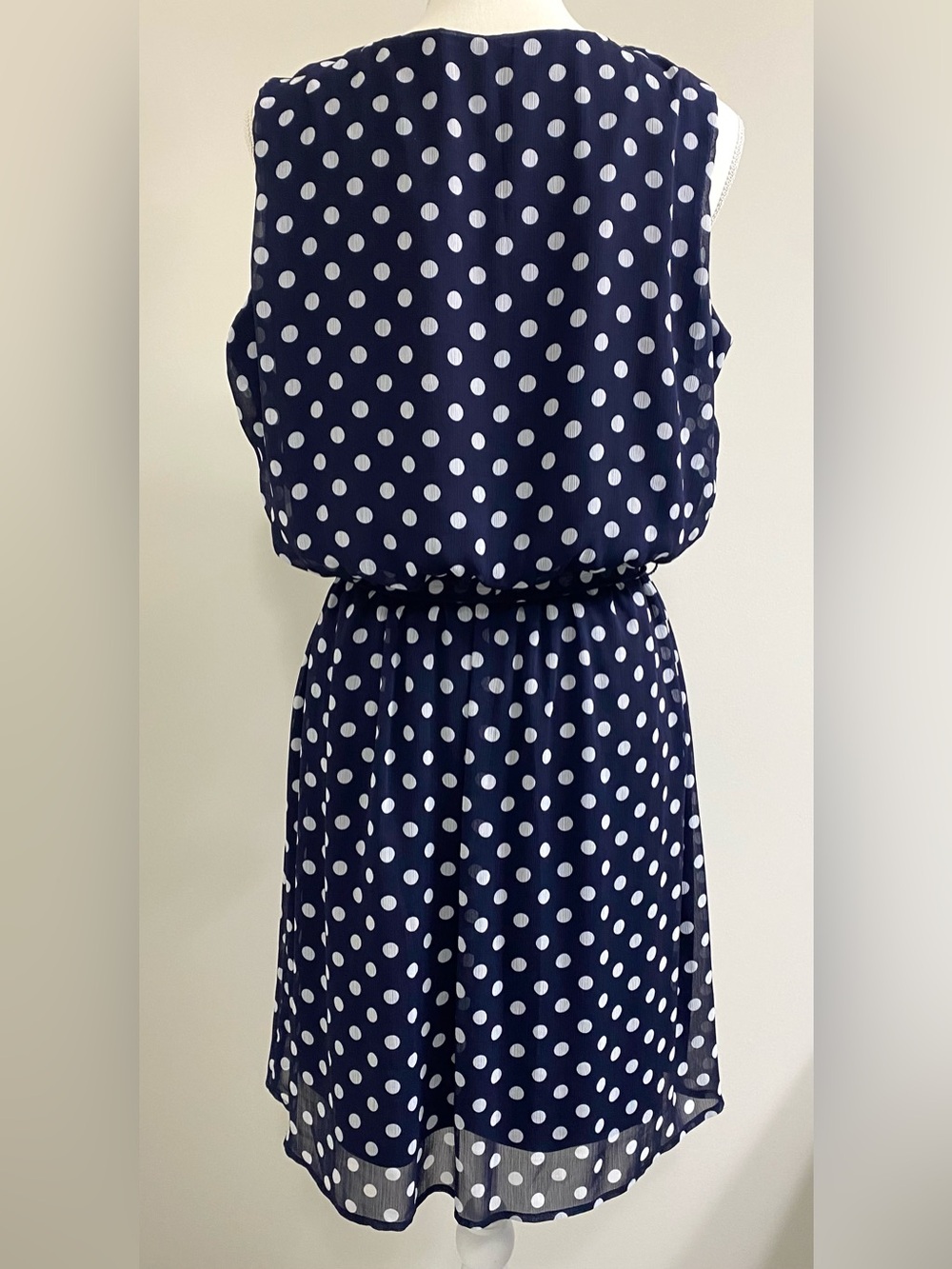 GNW Womens 16 Blue White Polka Dot Sleeveless Dress Summer Preppy Lightweight - Picture 5 of 16
